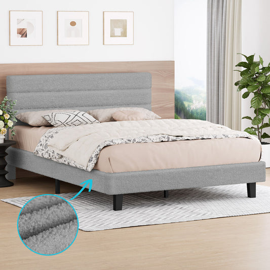 ALFORDSON Bed Frame Queen Size Boucle Mattress Base Platform Wooden Grey