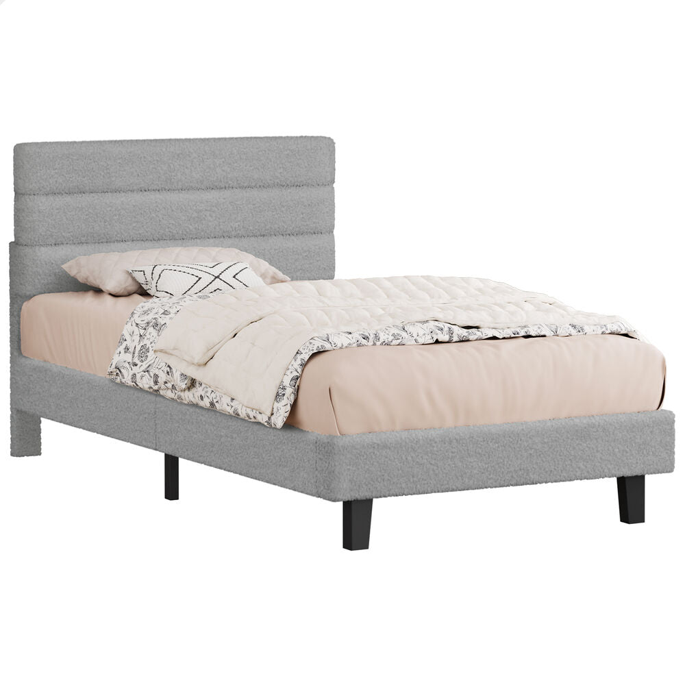 ALFORDSON Bed Frame Single Size Boucle Mattress Base Platform Wooden Grey