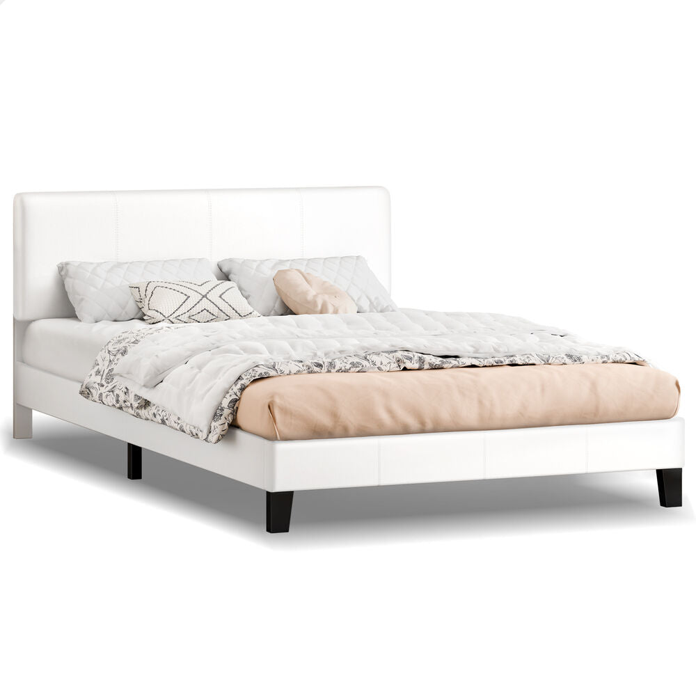 ALFORDSON Bed Frame Queen Size Mattress Base Platform Leather White Linus