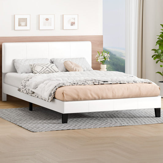 ALFORDSON Bed Frame Queen Size Mattress Base Platform Leather White Linus