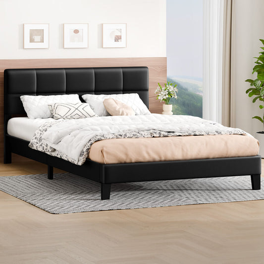 ALFORDSON Bed Frame Queen Size Wooden Slats Platform Leather Black Paula