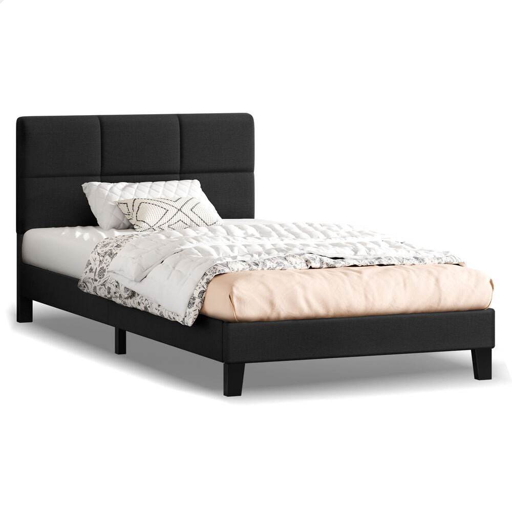ALFORDSON Bed Frame Single Size Wooden Slats Platform Fabric Charcoal Paula