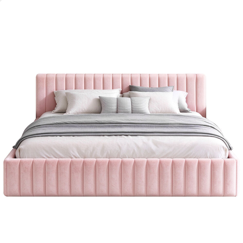ALFORDSON Bed Frame Double Size Vertical Channel Tufted Pink Velvet TYLER