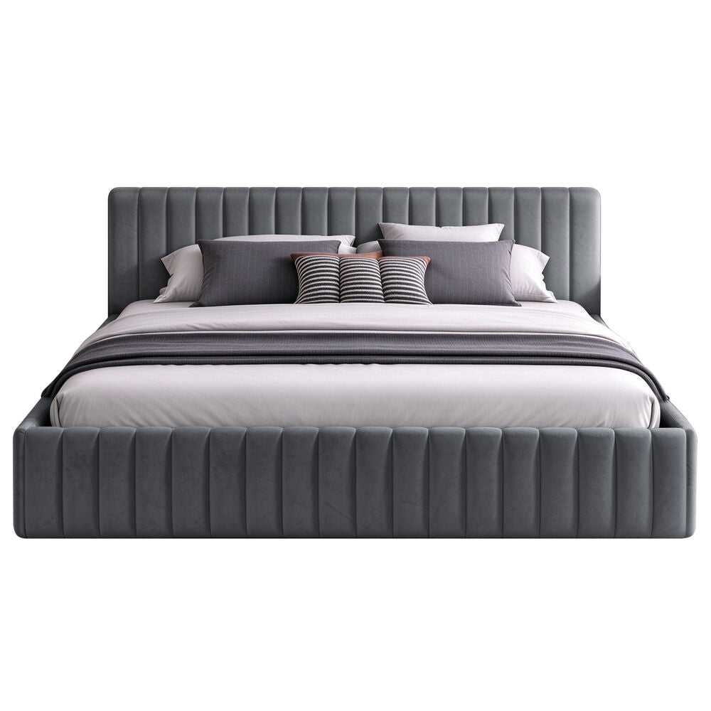 ALFORDSON Bed Frame Queen Size Vertical Channel Tufted Grey Velvet TYLER