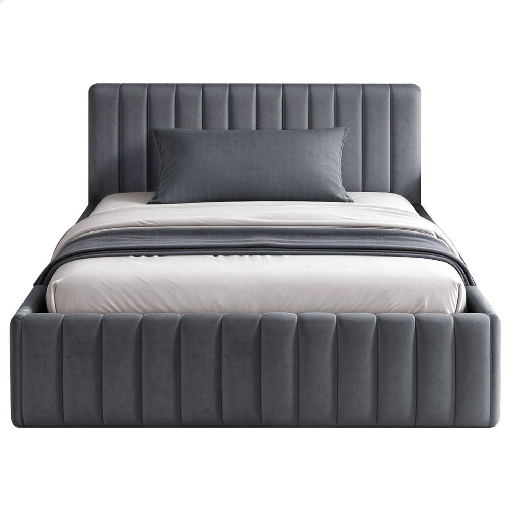 ALFORDSON Bed Frame Single Size Vertical Channel Tufted Grey Velvet TYLER