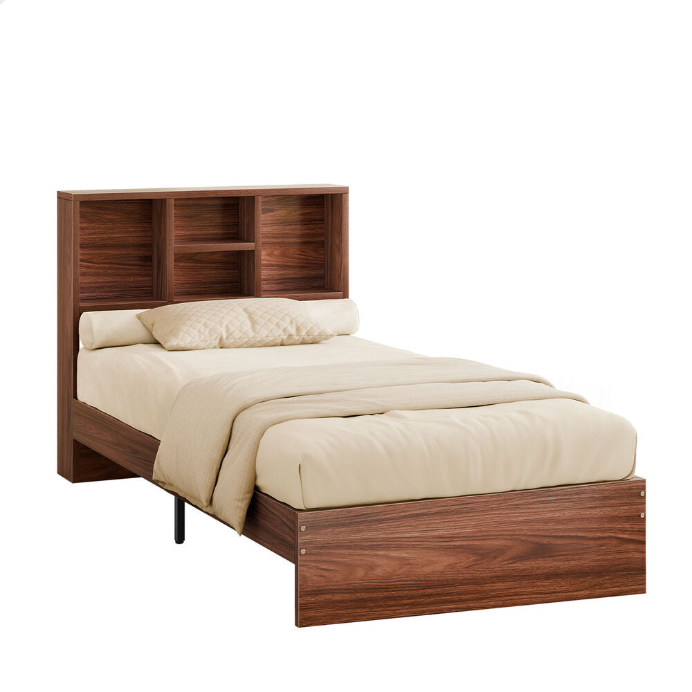 ALFORDSON Wooden Bed Frame King Single with Bookshelf Storage Headboard Walnut
