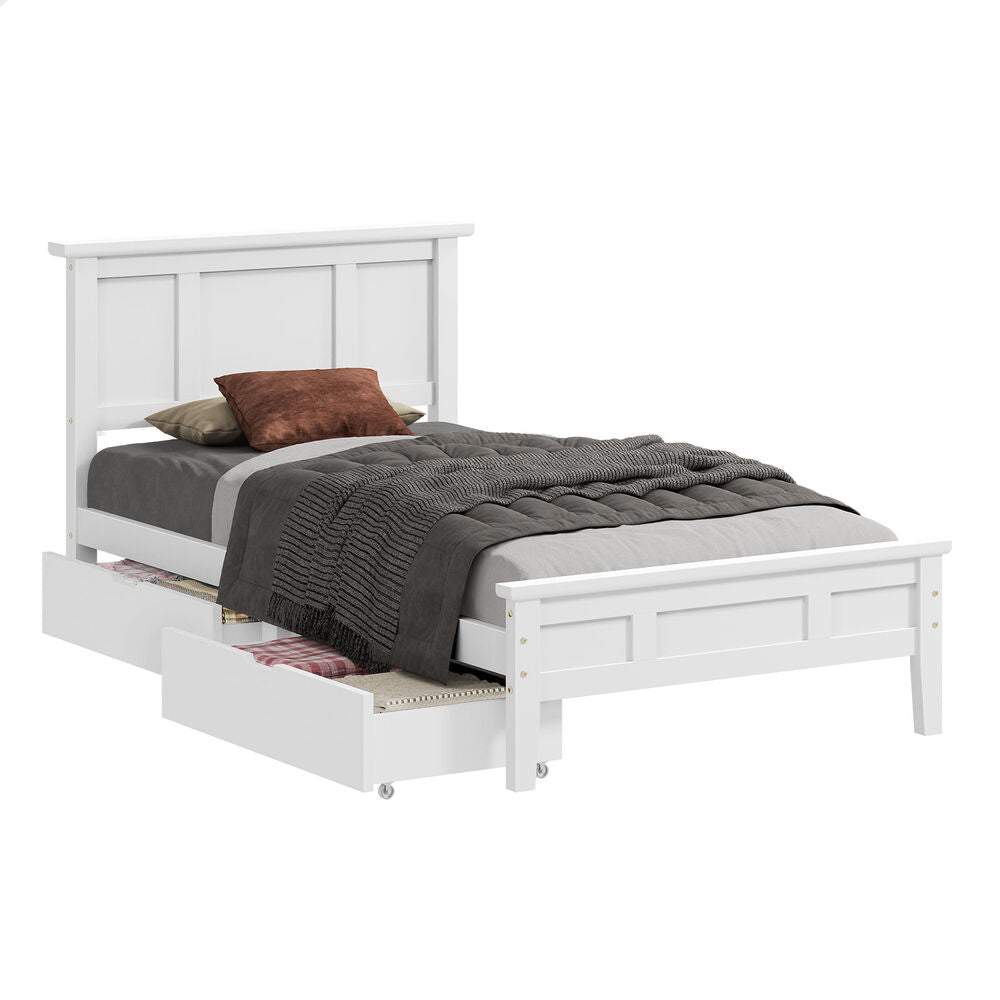 ALFORDSON Wooden Bed Frame Single Size Mattress Base Pine Timber 2 Drawers White