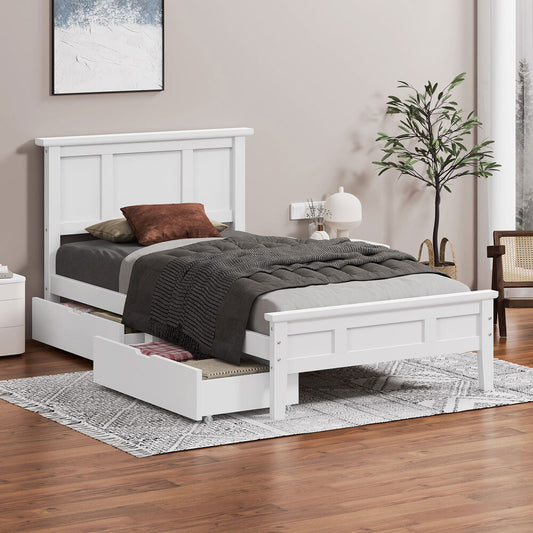 ALFORDSON Wooden Bed Frame Single Size Mattress Base Pine Timber 2 Drawers White