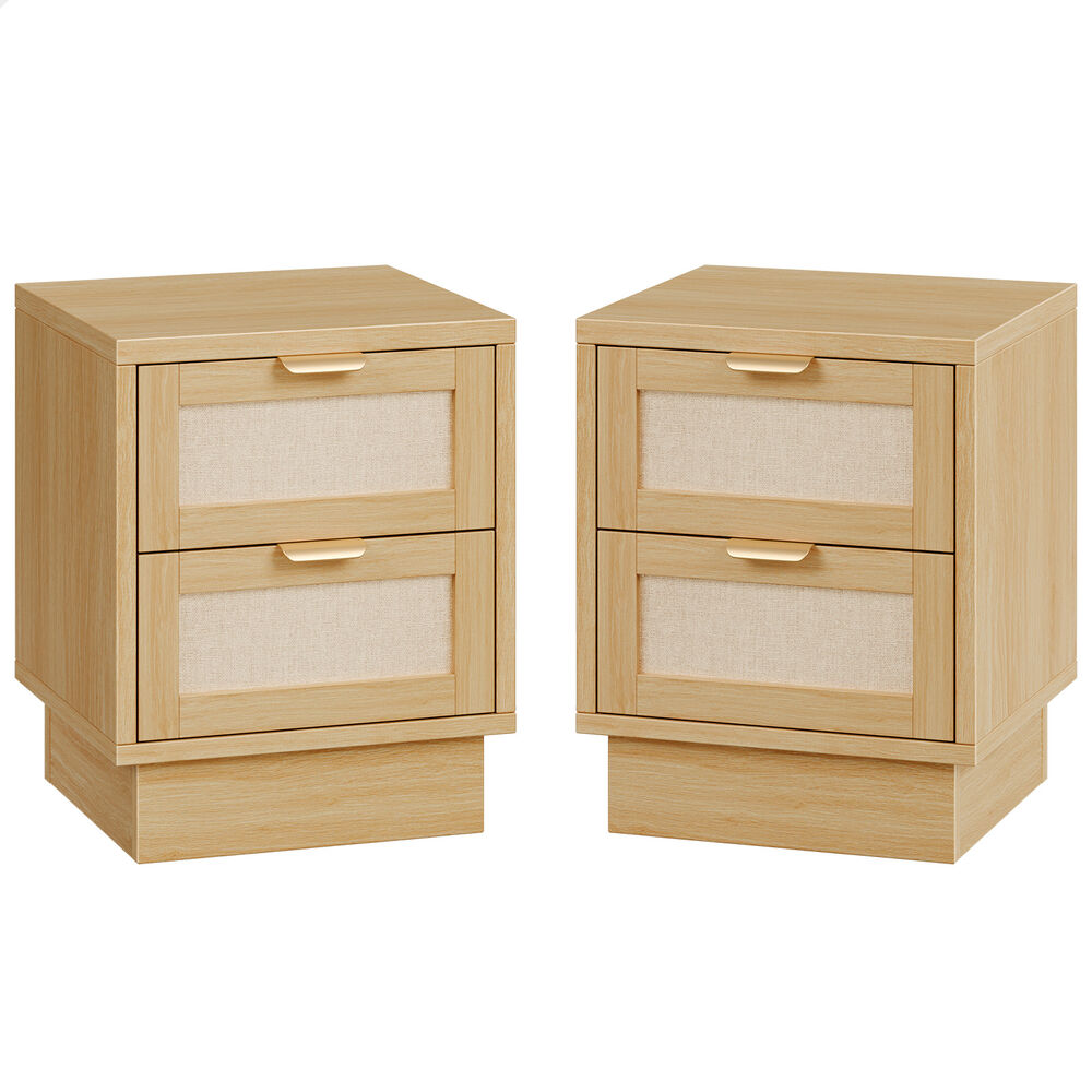ALFORDSON 2x Bedside Table Side Storage Cabinet 2 Drawers Fabric Wood