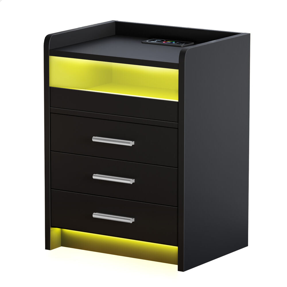 ALFORDSON Bedside Table RGB LED 3 Drawers Charging Station Cabinet Black
