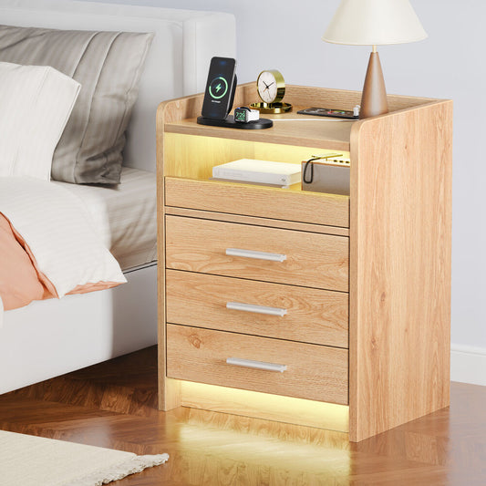 ALFORDSON Bedside Table RGB LED 3 Drawers Charging Station Cabinet Wood