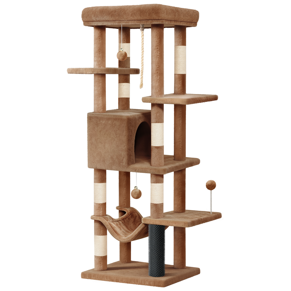 BEASTIE Cat Tree Tower 153cm Scratching Post Scratcher Light Brown