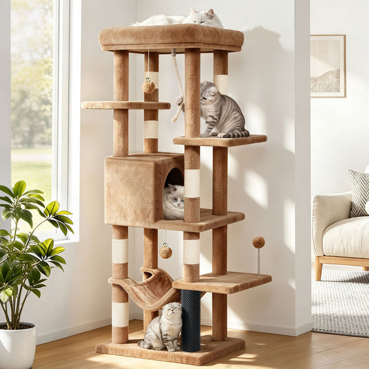 BEASTIE Cat Tree Tower 153cm Scratching Post Scratcher Light Brown