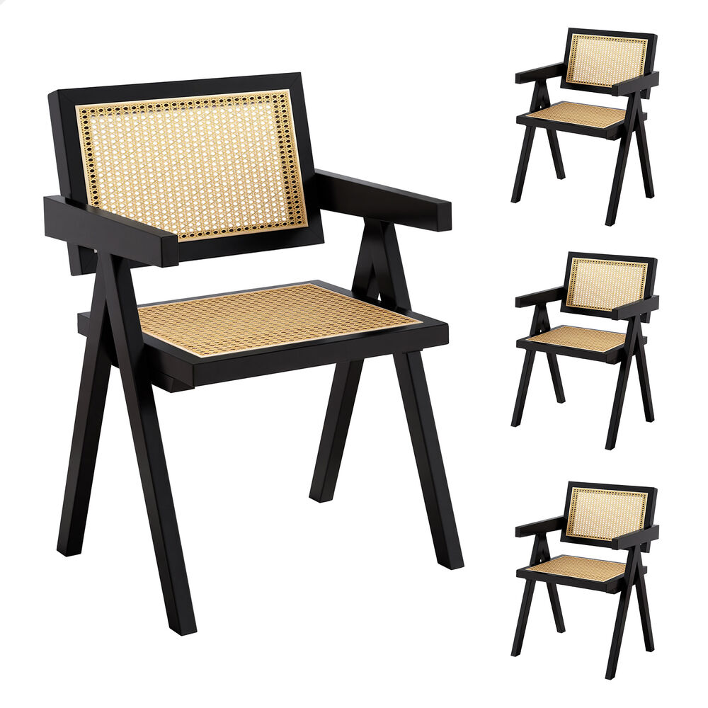 ALFORDSON 4x Dining Chairs Rattan Wooden Kitchen Accent Armchair Lounge Black