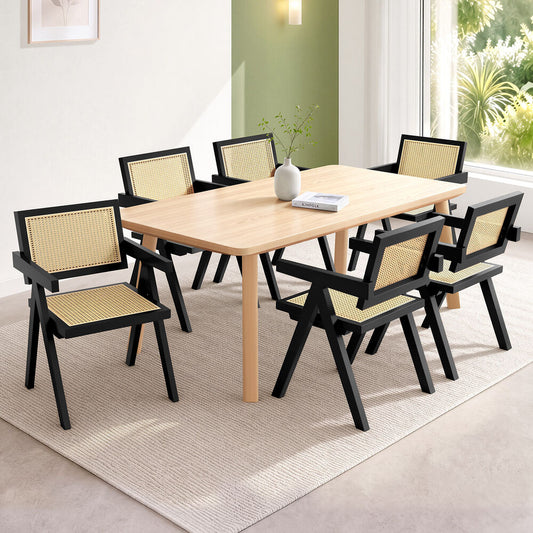ALFORDSON 6x Dining Chairs Rattan Wooden Kitchen Accent Armchair Lounge Black