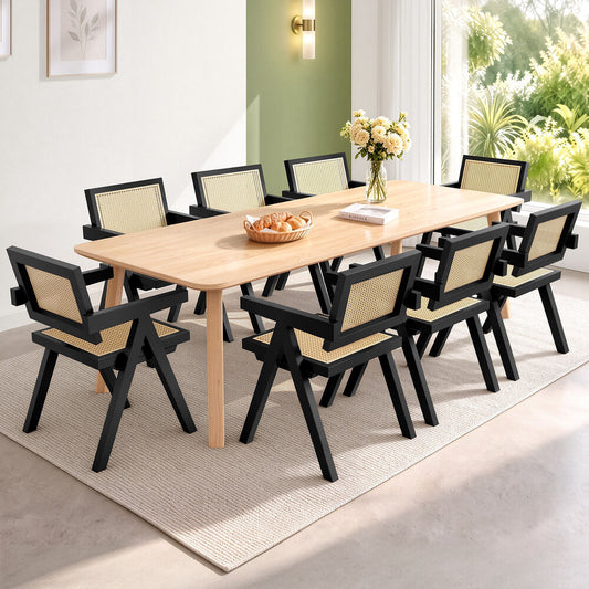 ALFORDSON 8x Dining Chairs Rattan Wooden Kitchen Accent Armchair Lounge Black