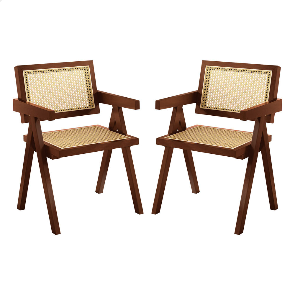 ALFORDSON 2x Dining Chairs Rattan Wooden Kitchen Accent Armchair Lounge Walnut
