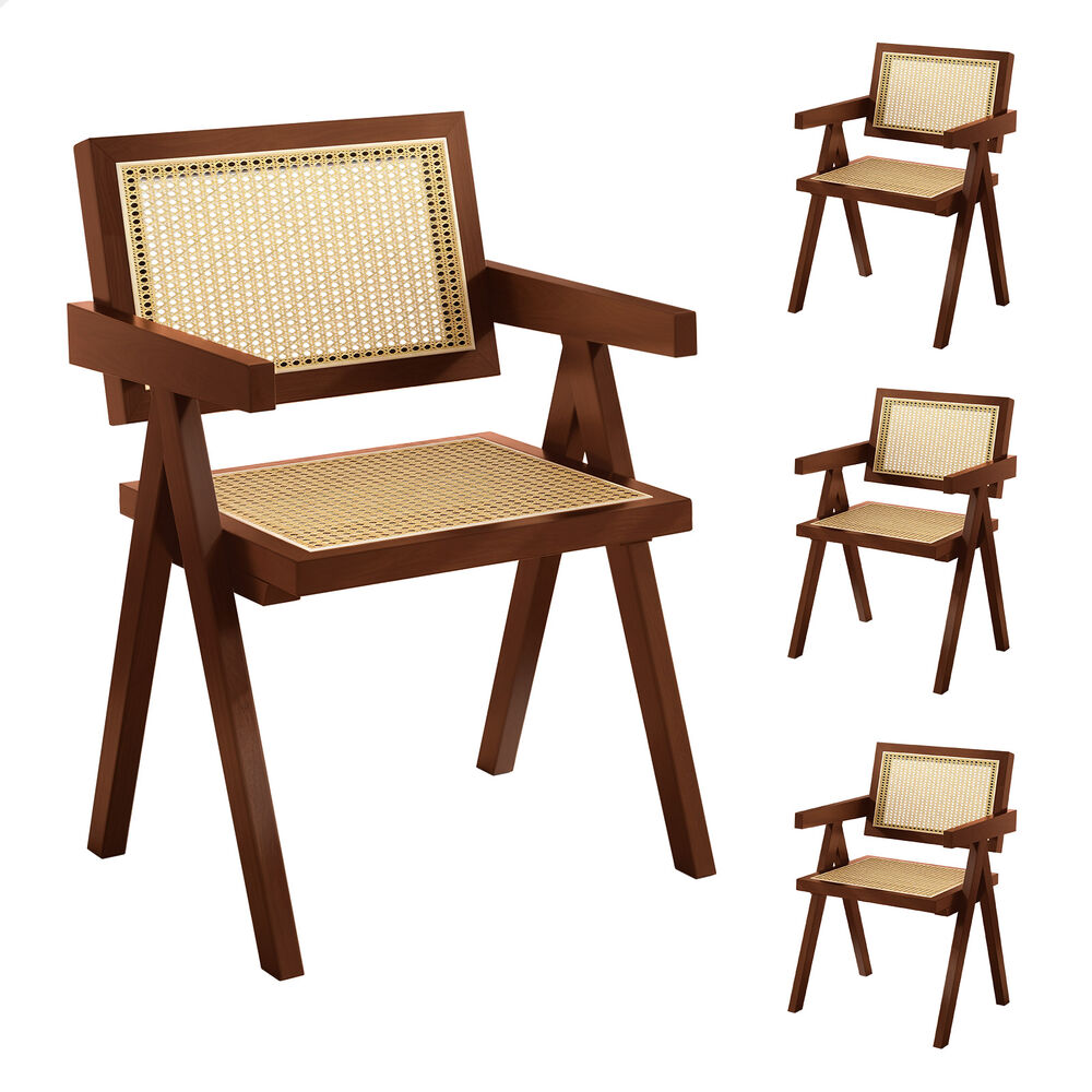 ALFORDSON 4x Dining Chairs Rattan Wooden Kitchen Accent Armchair Lounge Walnut