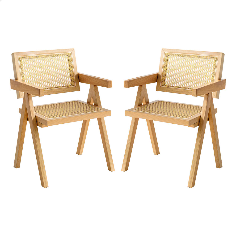 ALFORDSON 2x Dining Chairs Rattan Wooden Accent Armchair Lounge Rubber Wood Oak