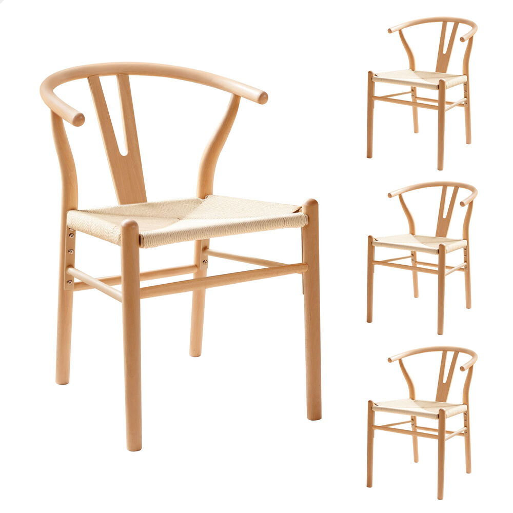 ALFORDSON 4x Dining Chairs Wooden Wishbone Back Lounge Seat Armchair Natural Oak