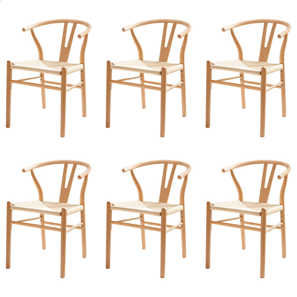 ALFORDSON 6x Dining Chairs Wooden Wishbone Back Lounge Seat Armchair Natural Oak