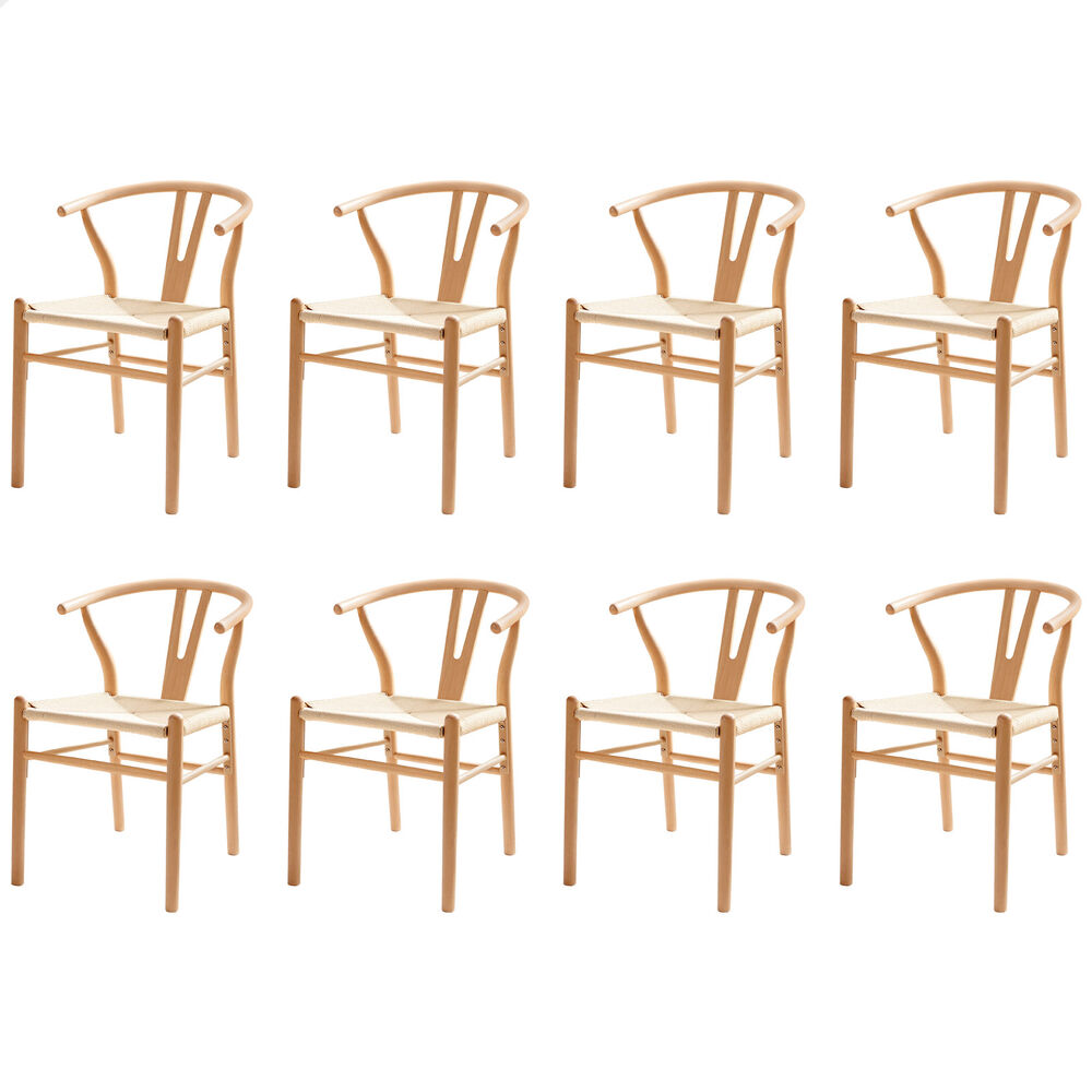 ALFORDSON 8x Dining Chairs Wooden Wishbone Back Lounge Seat Armchair Natural Oak