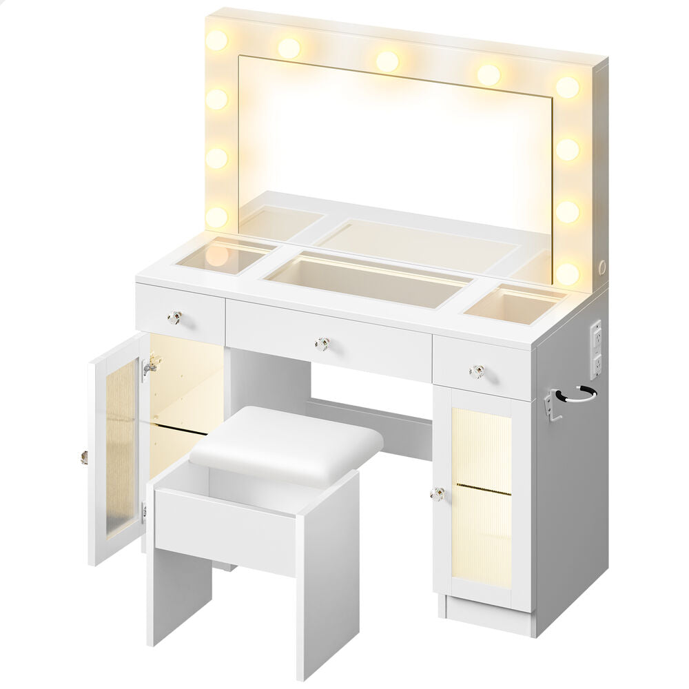 ALFORDSON Dressing Table Stool Set Vanity Desk RGB Light Charging Station Mirror