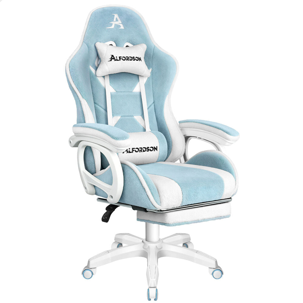 ALFORDSON Gaming Office Chair Racing Sherpa Fleece Seat Massage Blue & White