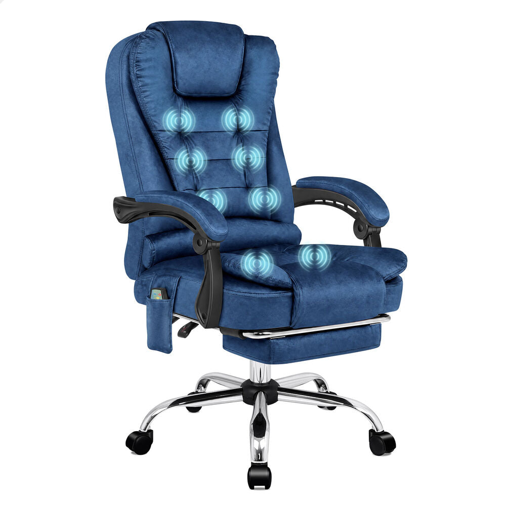 ALFORDSON Massage Office Chair Executive Heated Seat Gaming Racer Velvet Blue