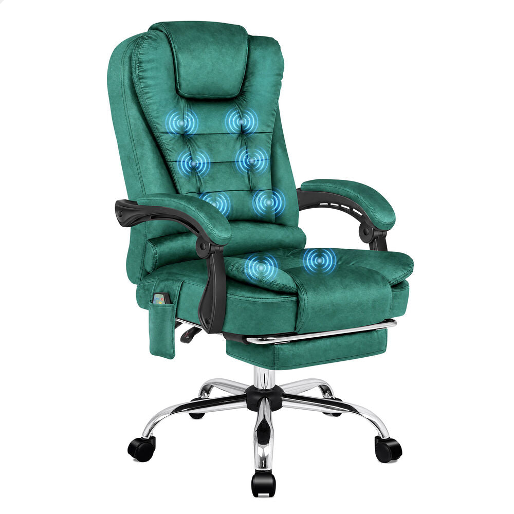 ALFORDSON Massage Office Chair Executive Heated Seat Gaming Racer Velvet Green