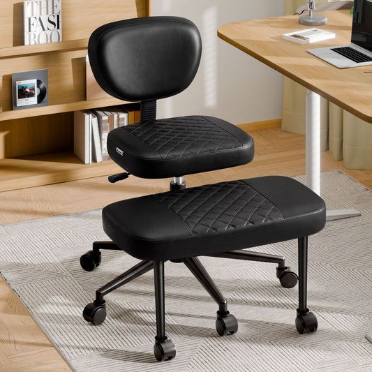 ALFORDSON Cross Legged Office Chair Kneeling Adjustable Swivel Leather Black