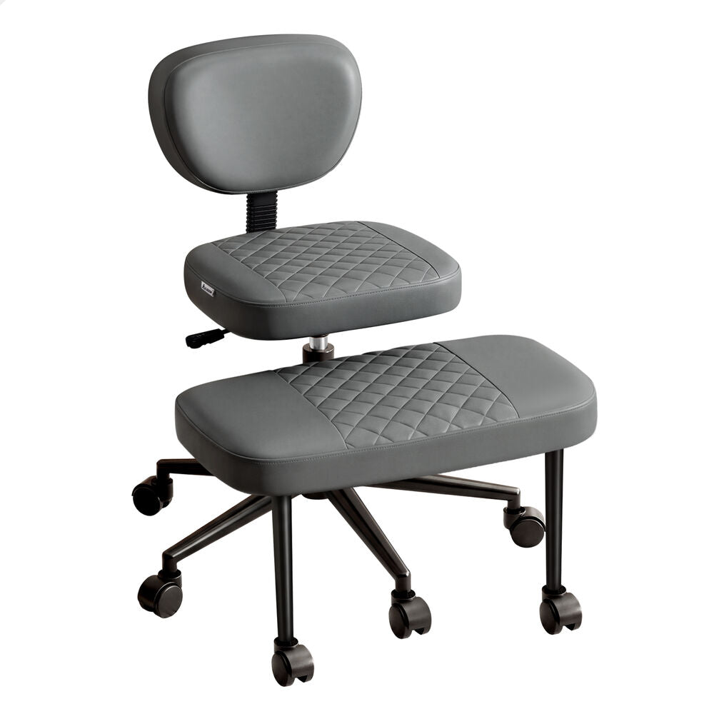 ALFORDSON Cross Legged Office Chair Kneeling Adjustable Swivel Leather Grey