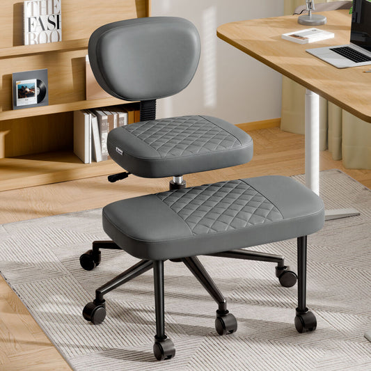 ALFORDSON Cross Legged Office Chair Kneeling Adjustable Swivel Leather Grey