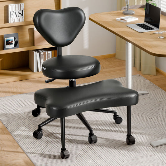 ALFORDSON Cross Legged Office Chair Kneeling Adjustable Backrest Leather Black
