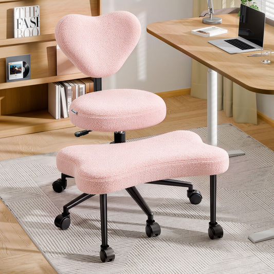 ALFORDSON Cross Legged Office Chair Kneeling Adjustable Backrest Boucle Pink