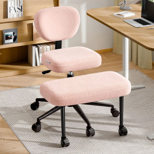 ALFORDSON Cross Legged Office Chair Kneeling Adjustable Swivel Boucle Pink