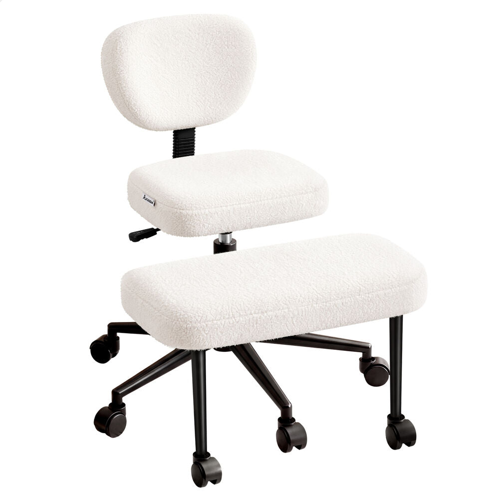 ALFORDSON Cross Legged Office Chair Kneeling Adjustable Swivel Boucle White
