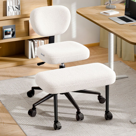 ALFORDSON Cross Legged Office Chair Kneeling Adjustable Swivel Boucle White