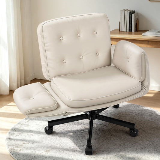 ALFORDSON Criss Cross Legged Office Chair Adjustable Armrests Leather Beige