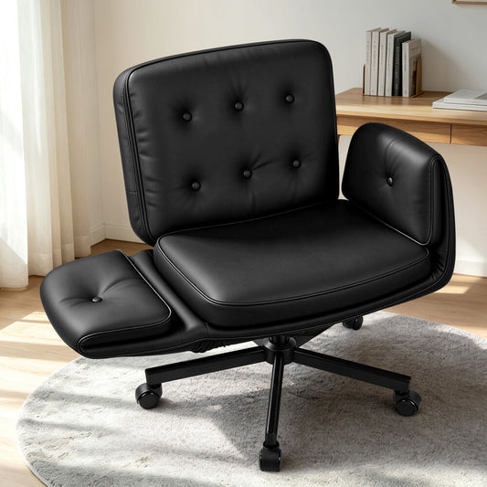 ALFORDSON Criss Cross Legged Office Chair Adjustable Armrests Leather Black