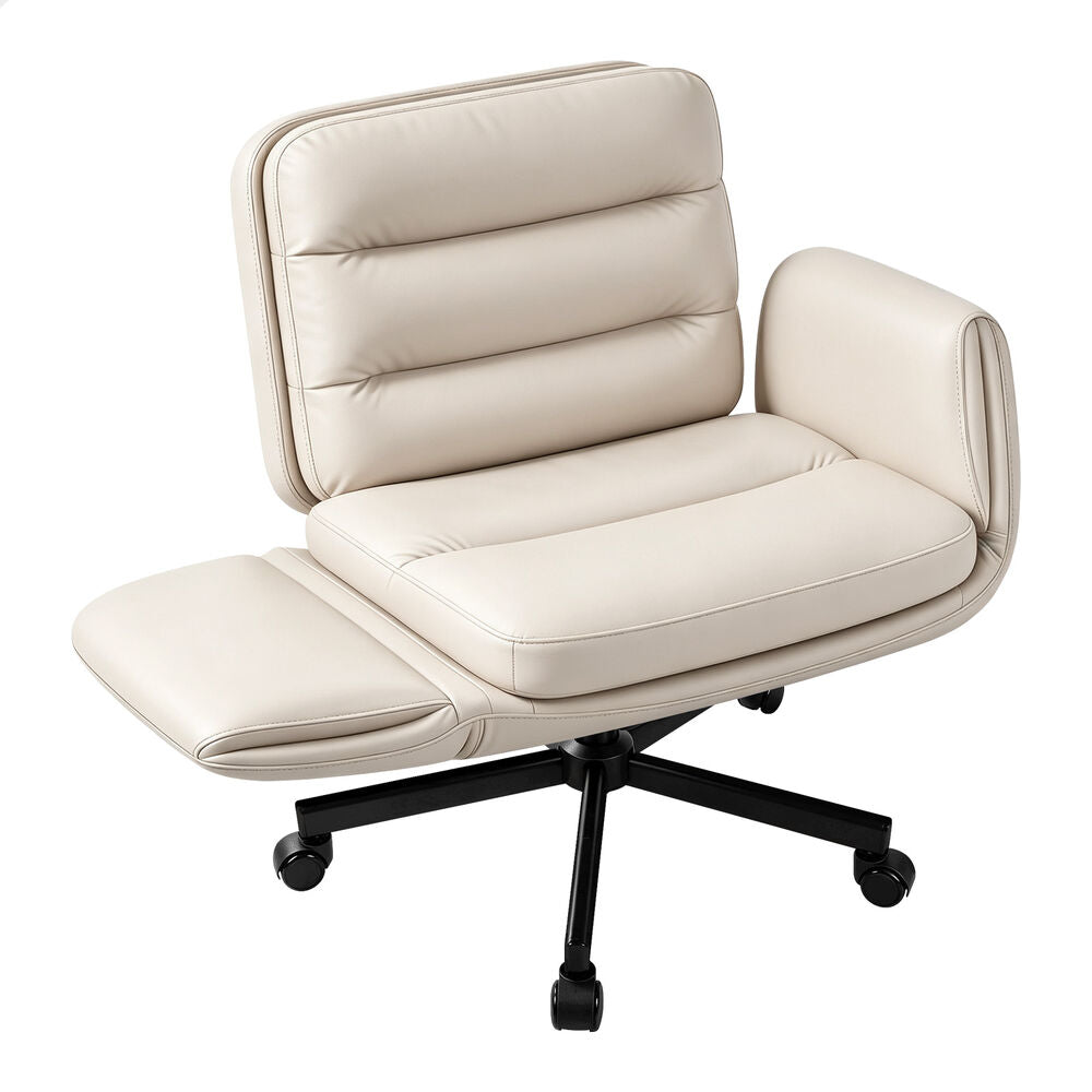 ALFORDSON Criss Cross Legged Office Chair Adjustable Armrests Leather Beige