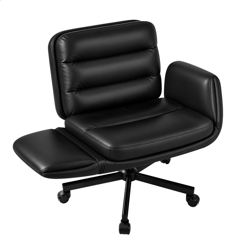ALFORDSON Criss Cross Legged Office Chair Adjustable Armrests Leather Black