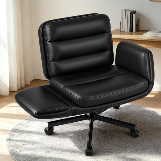 ALFORDSON Criss Cross Legged Office Chair Adjustable Armrests Leather Black