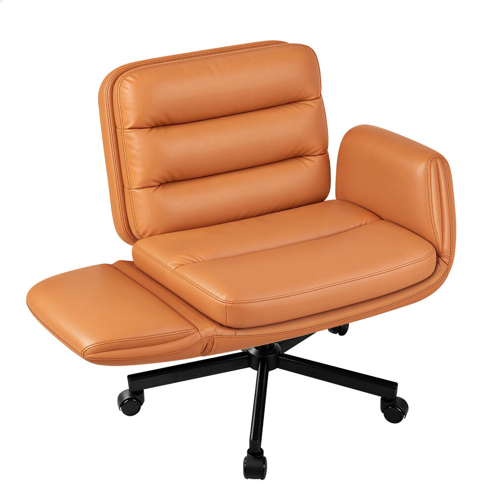 ALFORDSON Criss Cross Legged Office Chair Adjustable Armrests Leather Brown