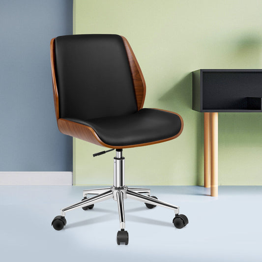 ALFORDSON Wooden Office Chair Computer Chairs Home Seat PU Leather Black