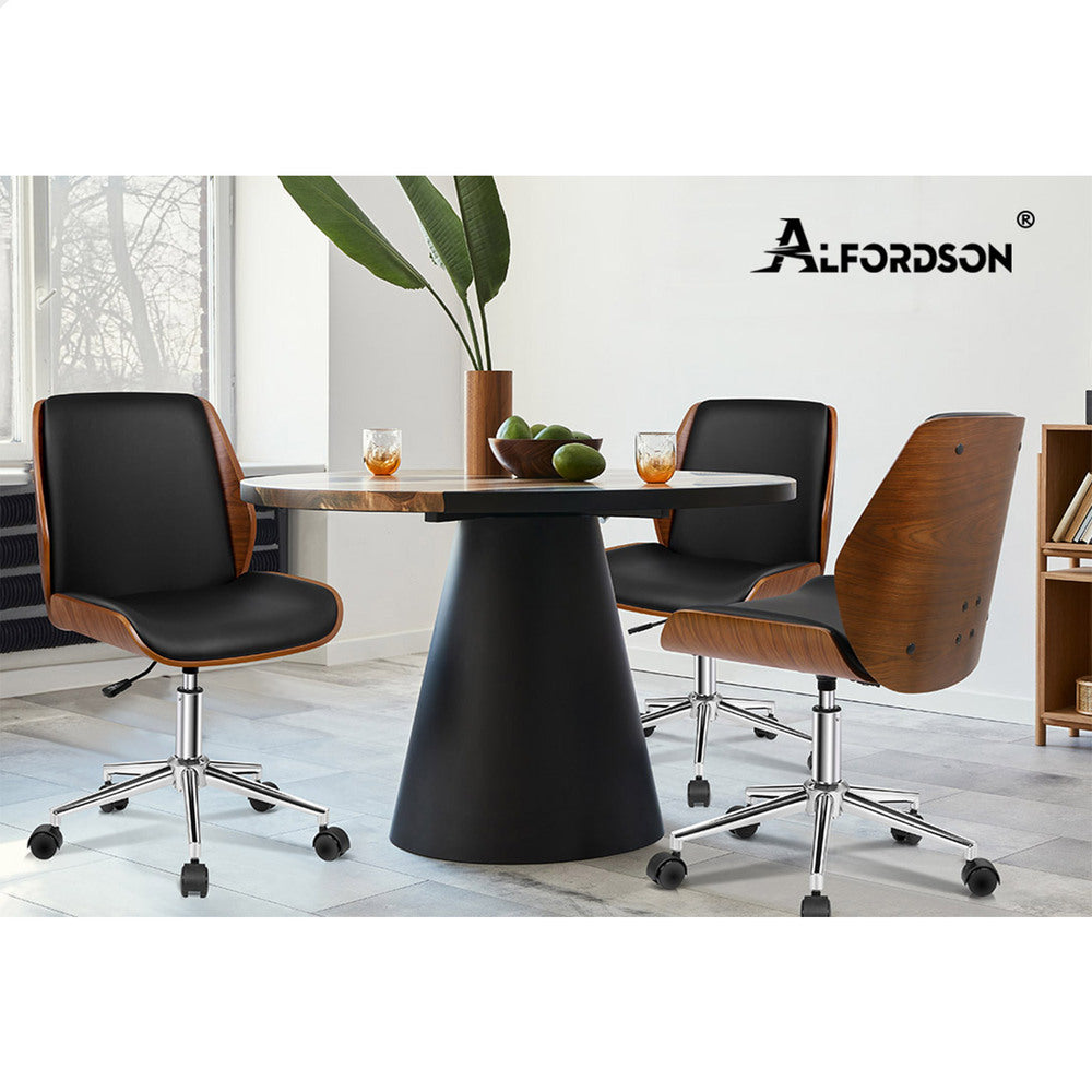 ALFORDSON Wooden Office Chair Computer Chairs Home Seat PU Leather Black