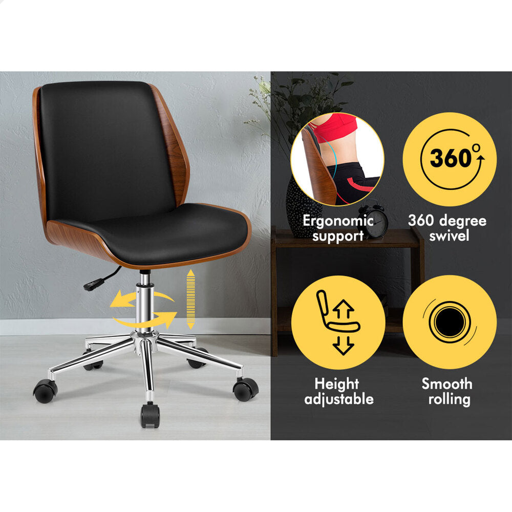 ALFORDSON Wooden Office Chair Computer Chairs Home Seat PU Leather Black