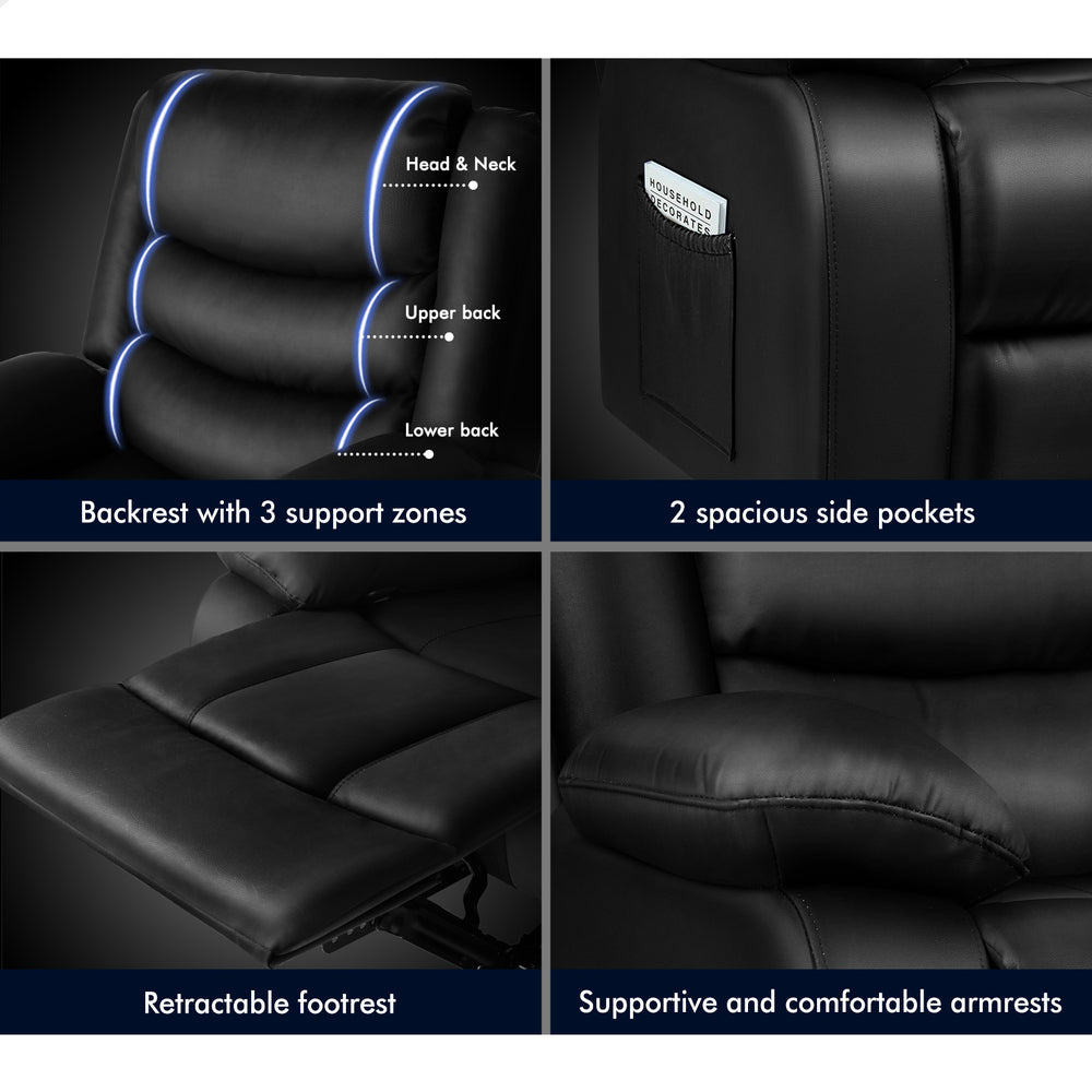 ALFORDSON Recliner Chair Armchair Lounge Sofa Padded Single Couch Leather Black