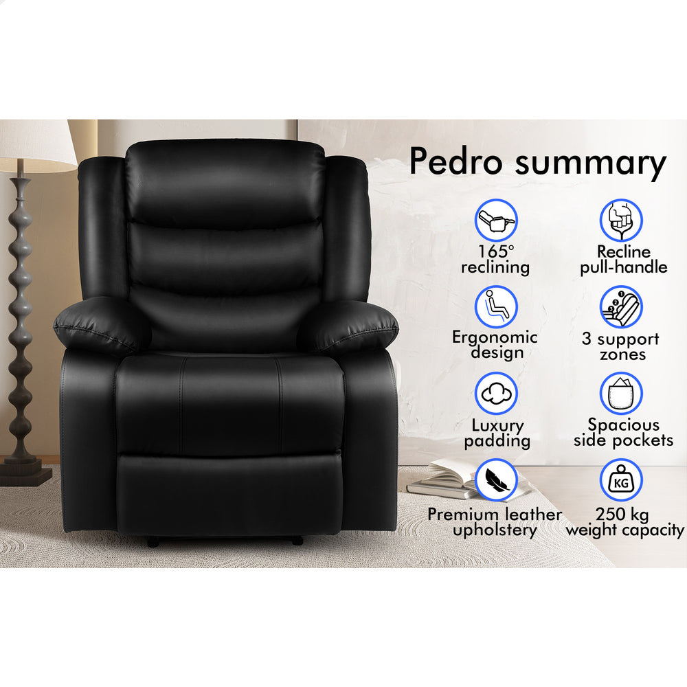 ALFORDSON Recliner Chair Armchair Lounge Sofa Padded Single Couch Leather Black