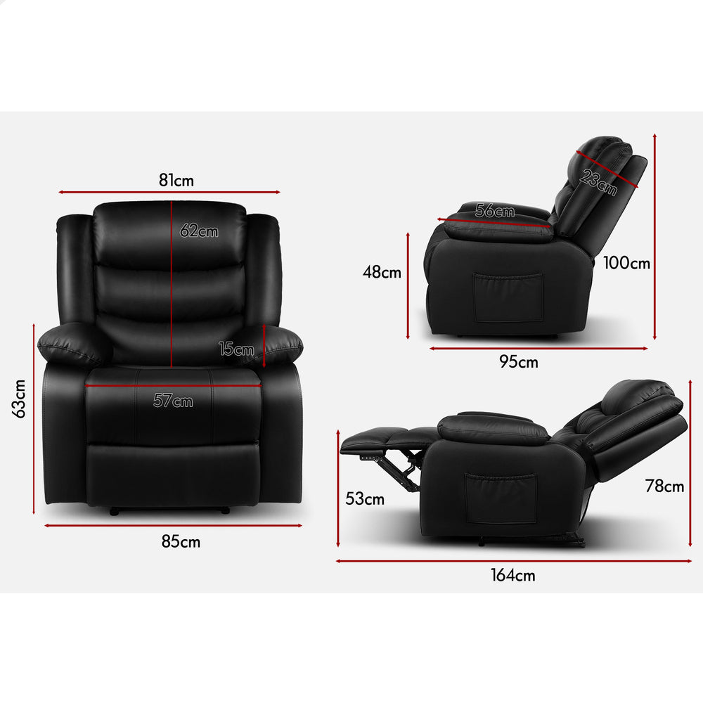ALFORDSON Recliner Chair Armchair Lounge Sofa Padded Single Couch Leather Black